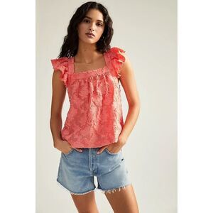 By Anthropologie Amber Ruffled Coral Tank Flutter Sleeve XS 718